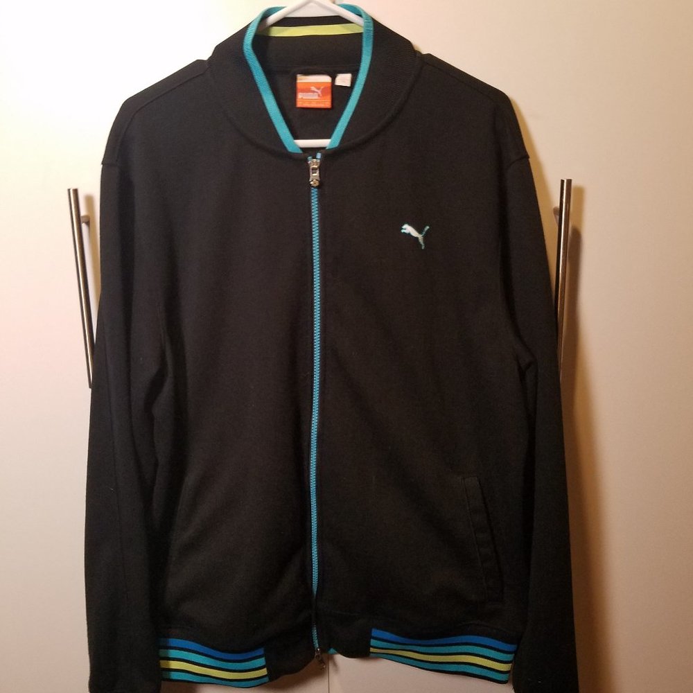 Puma track jacket - black w/ neon blue/yellow trim